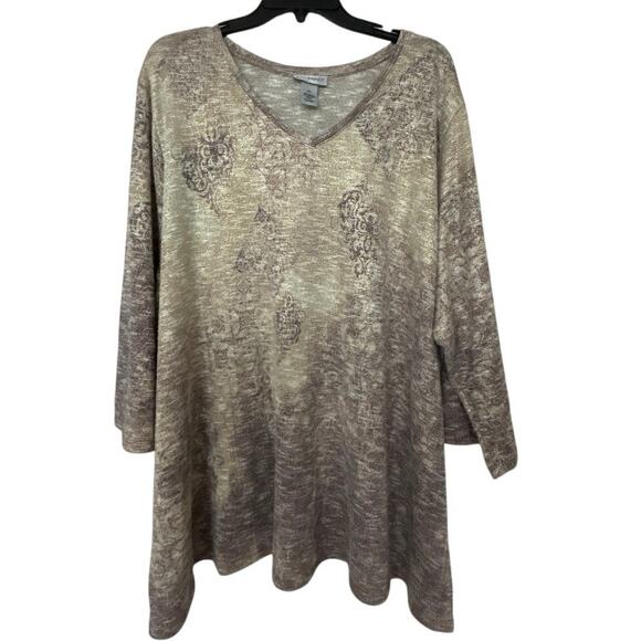 Catherine’s Metallic Shimmer Neutral V Neck Knit Tunic Top 5X - Picture 1 of 9